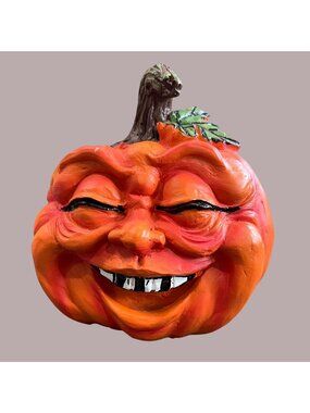 Funny Smiling Pumpkin Statue 6" Tall Fall Halloween Decor By Collections Etc